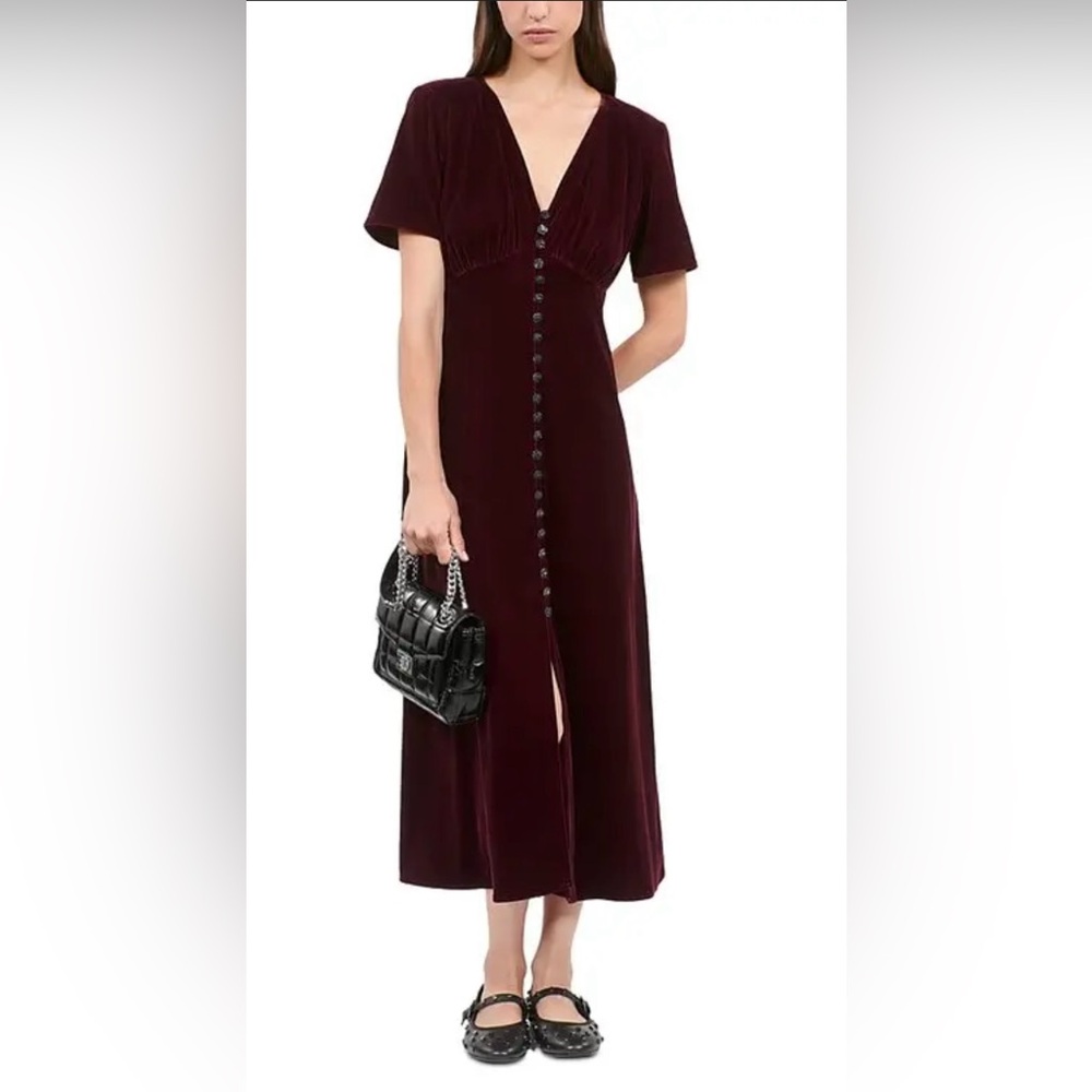 The Kooples Deep Red Velvet Buttoned Dress